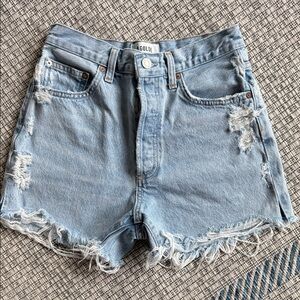 Agolde Women's Frayed Hem Jean Shorts - Light Blue